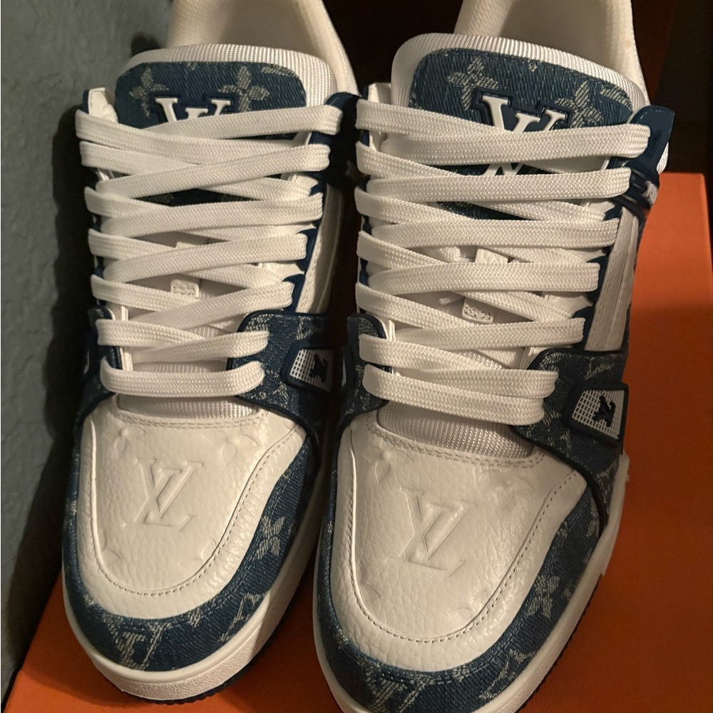Louis Vuitton White and Blue Sneakers